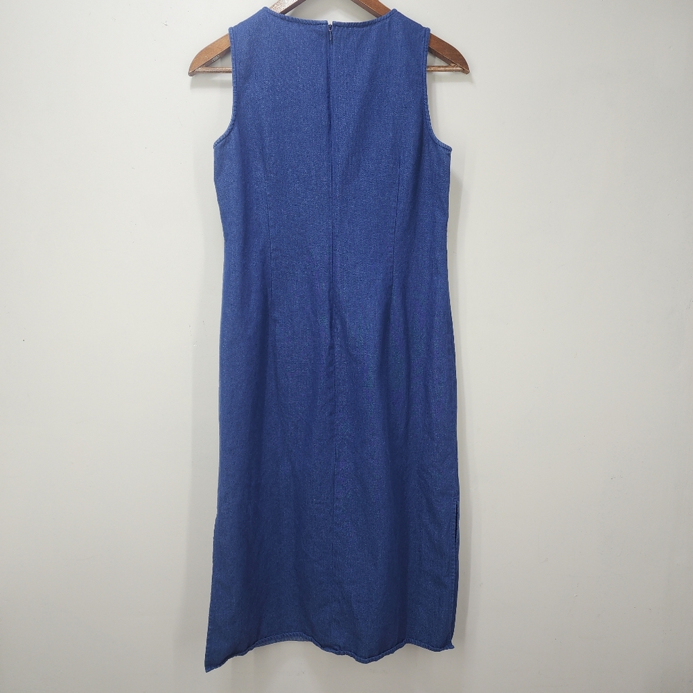 90's Vintage Talbots Chambray Sleeveless Midi Dre… - image 4